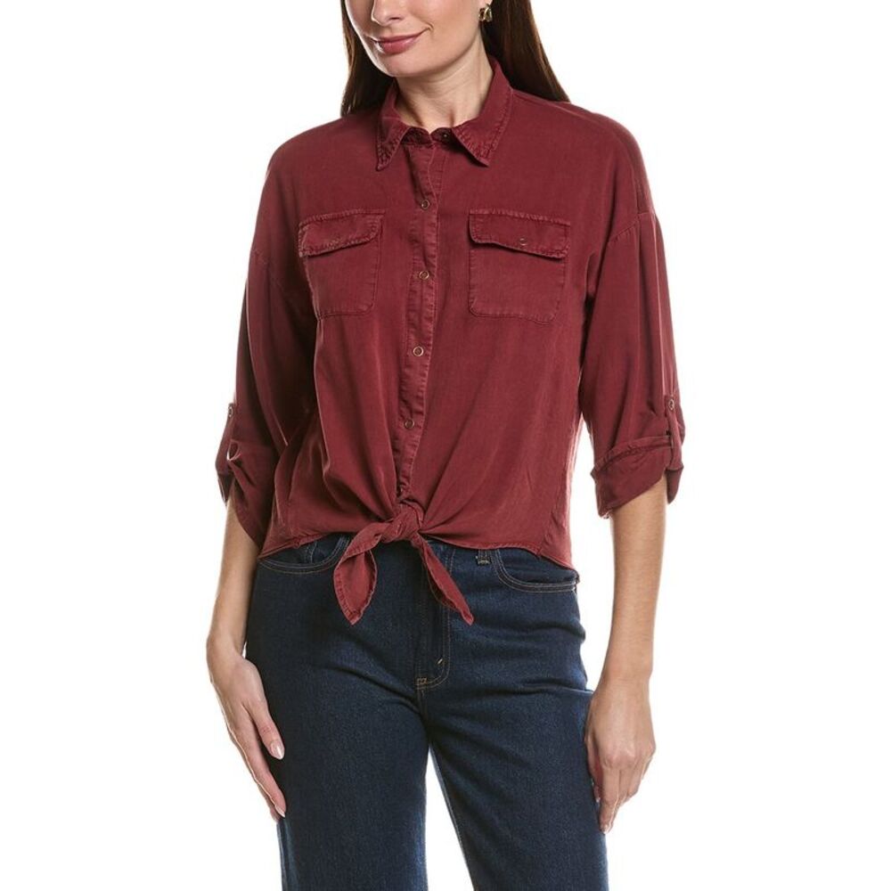 Xcvi Womens Tyrell Tie Front Blouse, Red